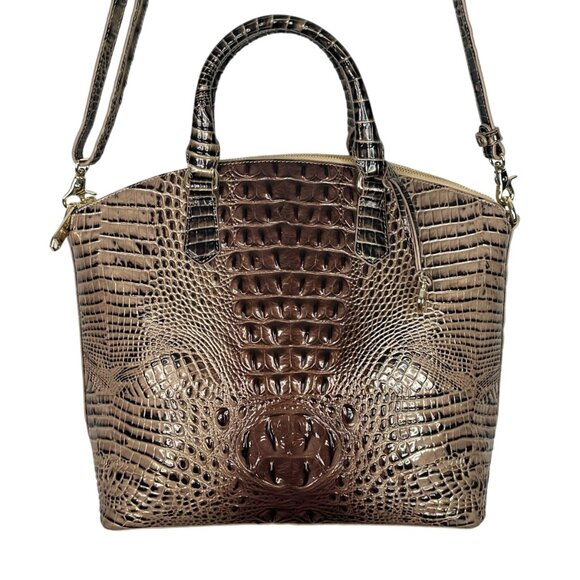 Brahmin Large Duxbury Satchel Croc Embossed Leather Brown Shoulder Crossbody Bag - Picture 1 of 16